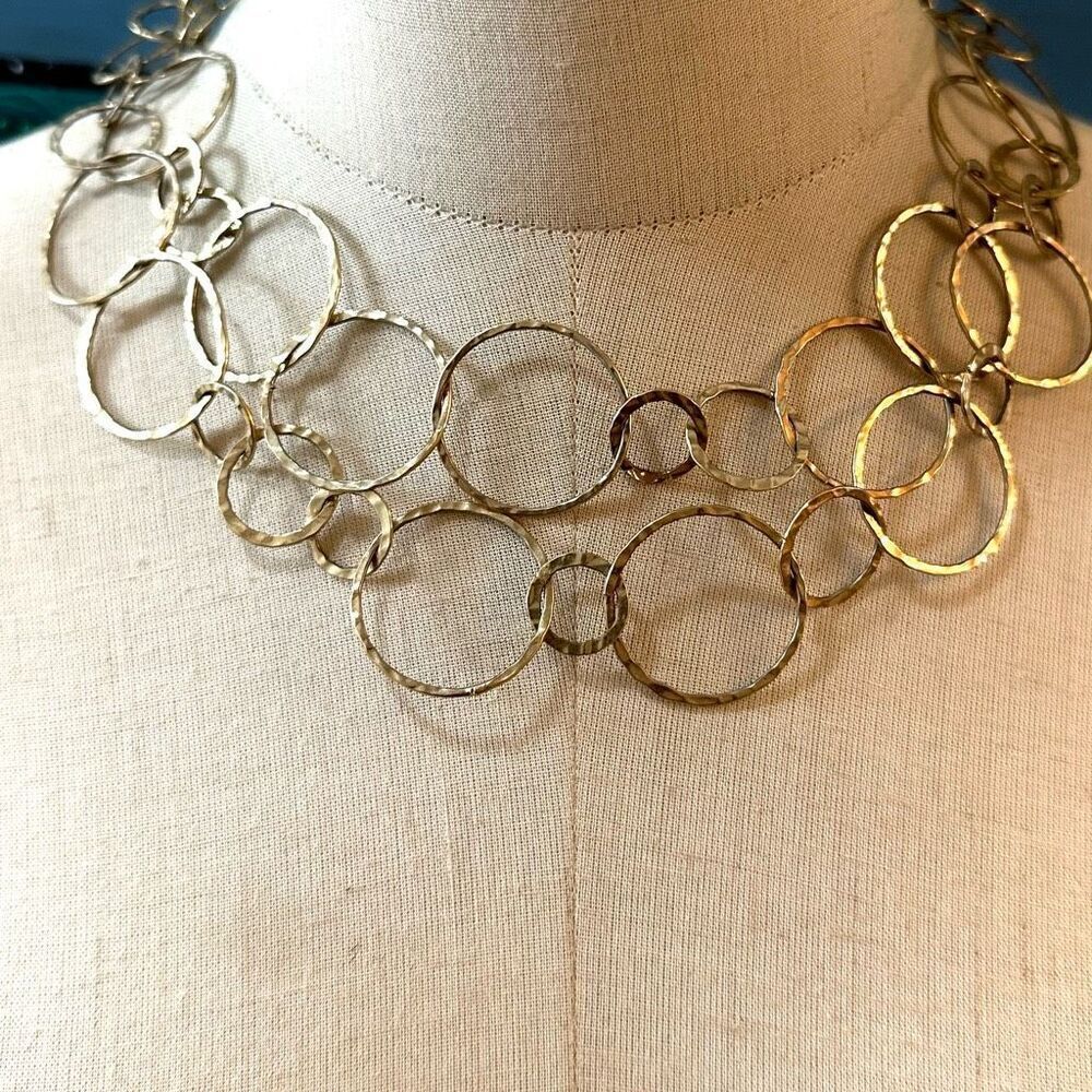Gold tone circle double strand necklace
